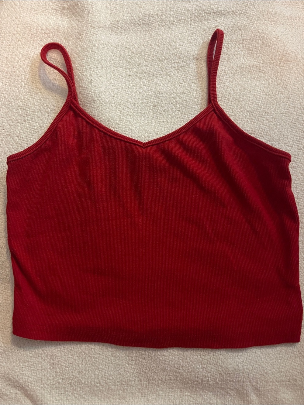 SHEIN Red Ribbed V-Neck Spaghetti Strap Crop Cami